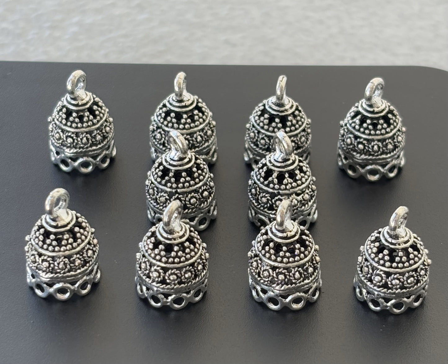 Mini Oxidized Silver Dome Jhumka Base