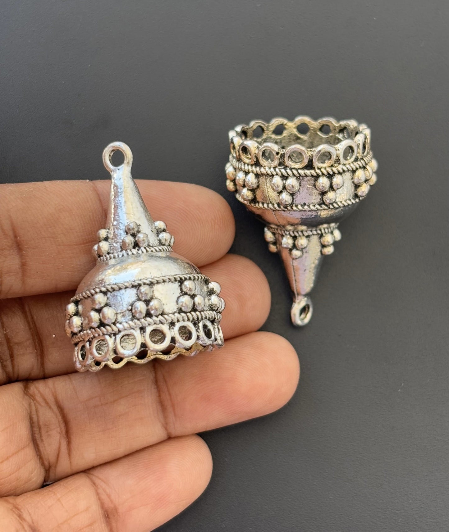 Cone-Shaped Oxidized Silver Jhumka Base