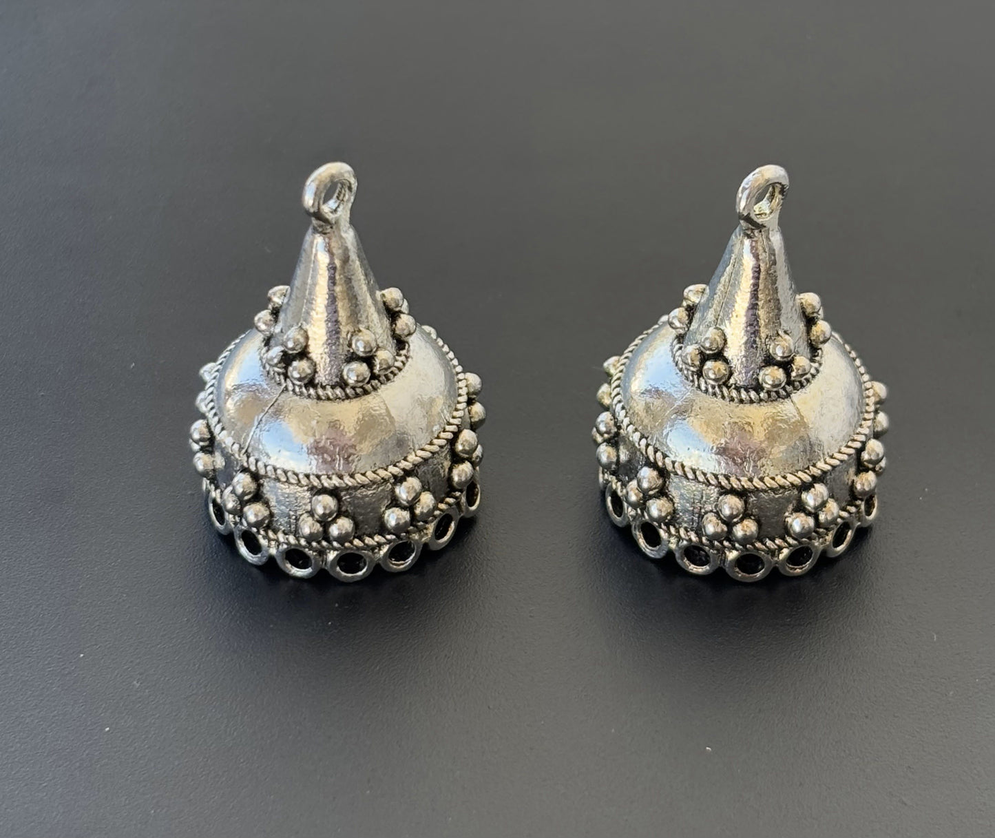 Cone-Shaped Oxidized Silver Jhumka Base