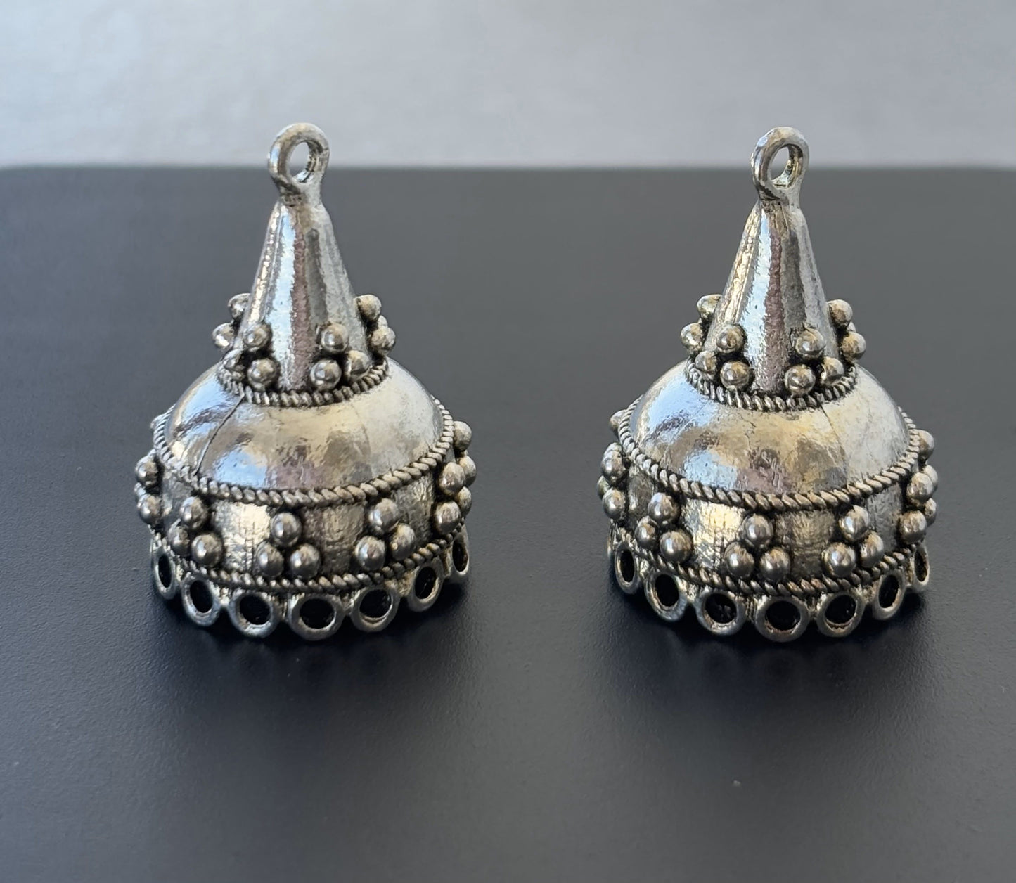 Cone-Shaped Oxidized Silver Jhumka Base