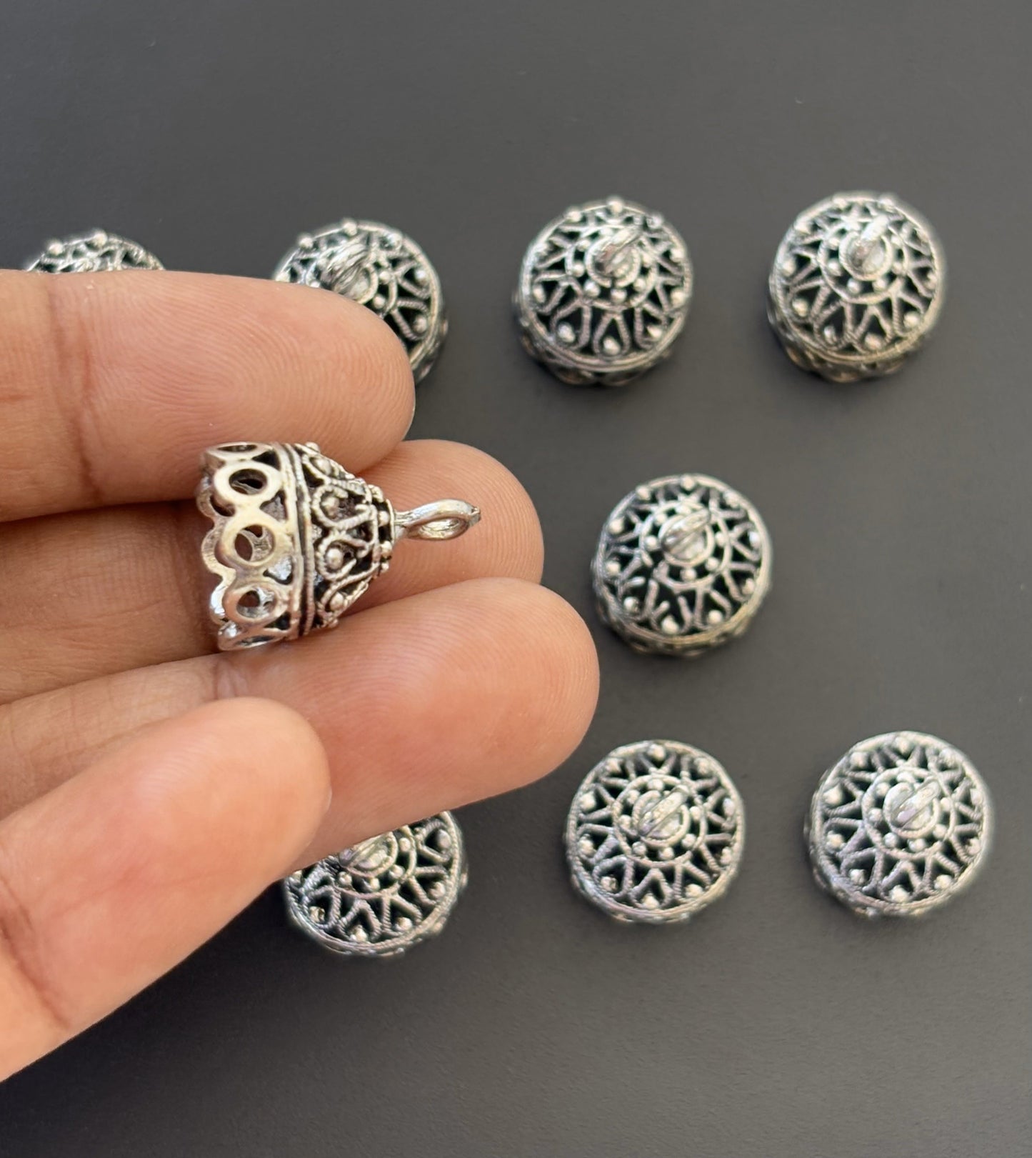 Oxidized Silver Teardrop Filigree Jhumka Base