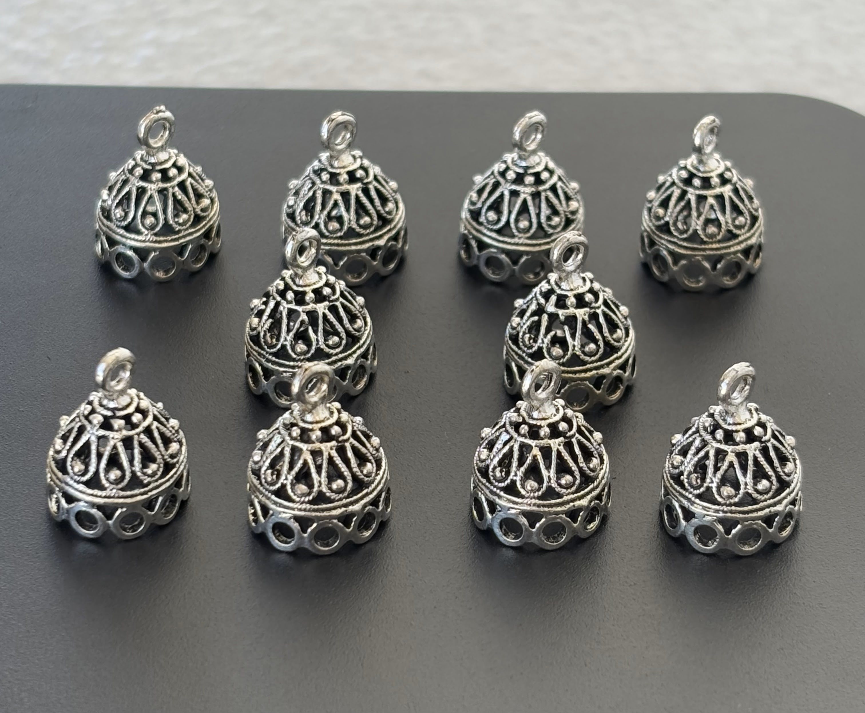 Oxidized Silver Teardrop Filigree Jhumka Base