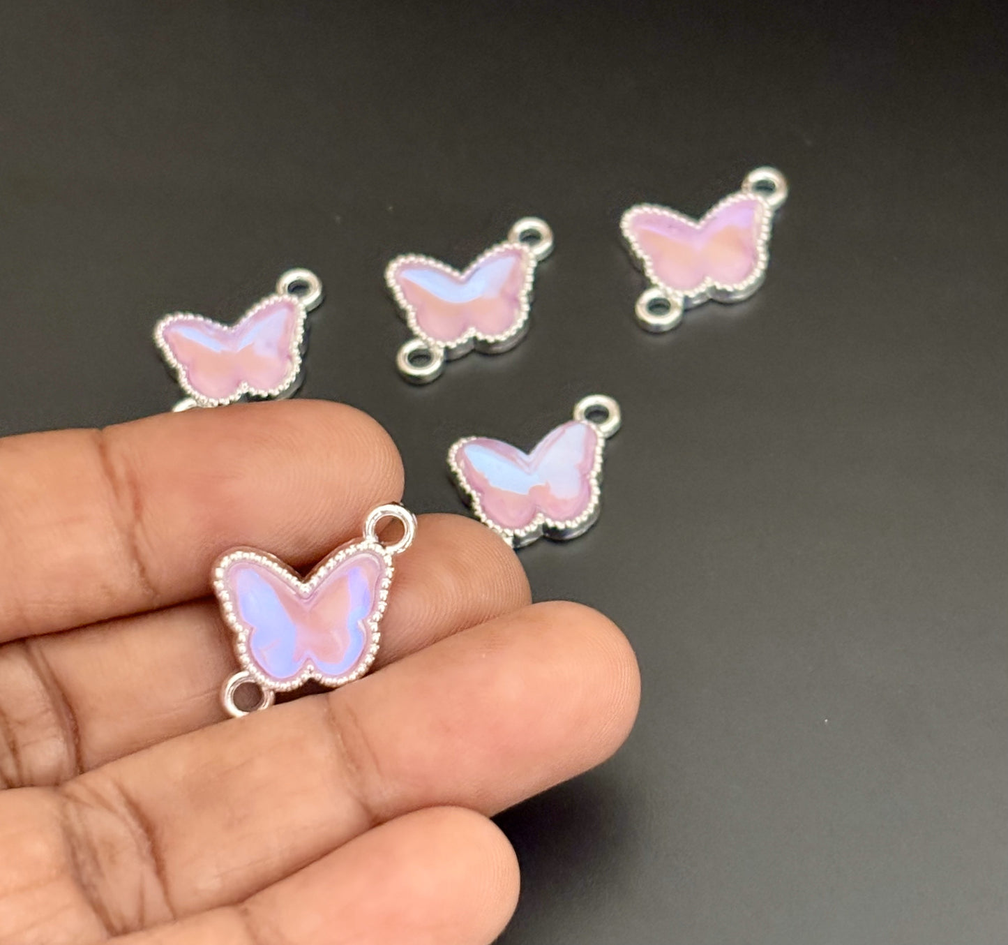 Two Pieces Lavender Butterfly Charms with Two Loops