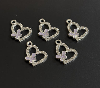 Two Pieces Lavender Butterfly Heart Charms