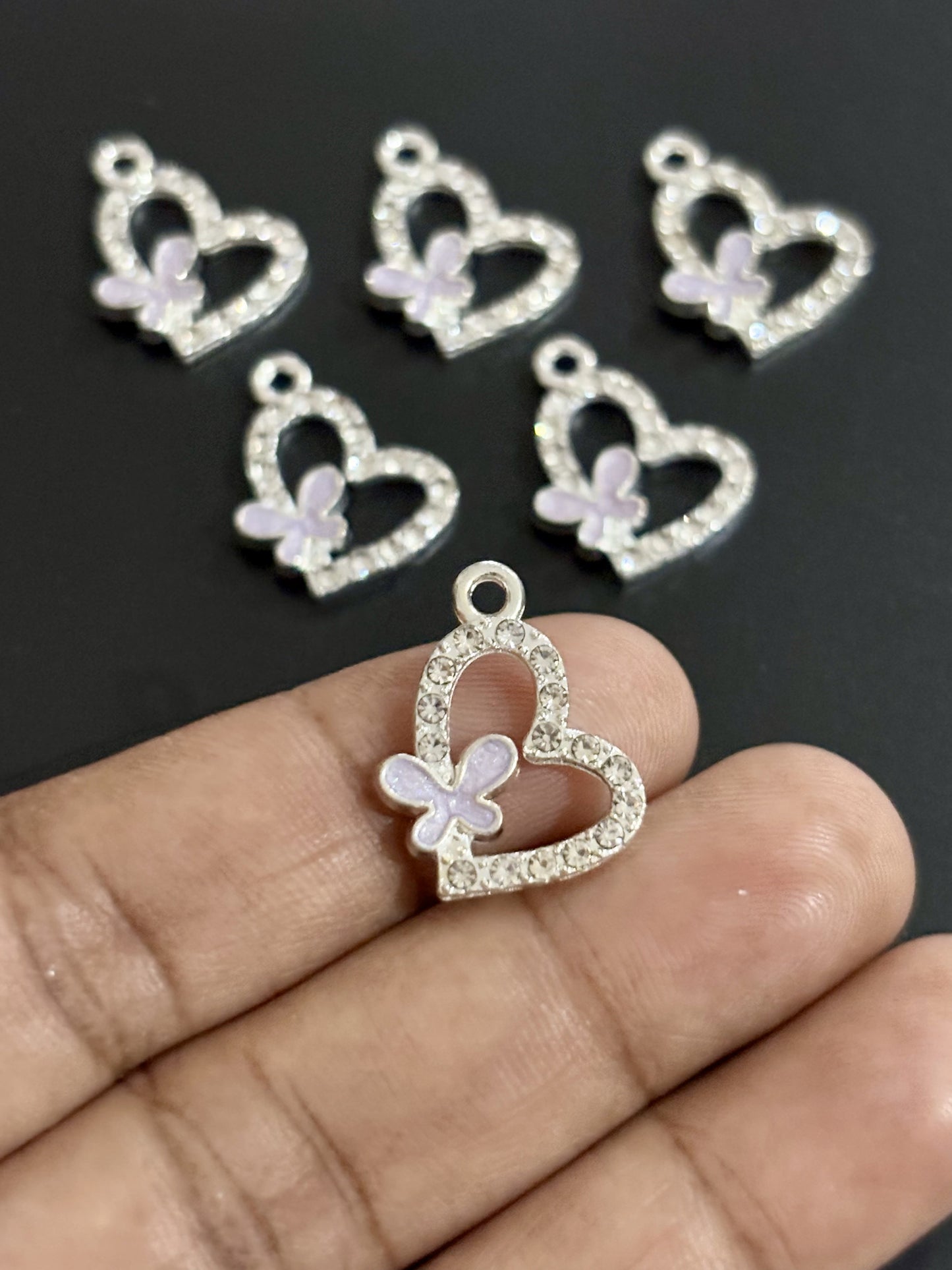 Two Pieces Lavender Butterfly Heart Charms