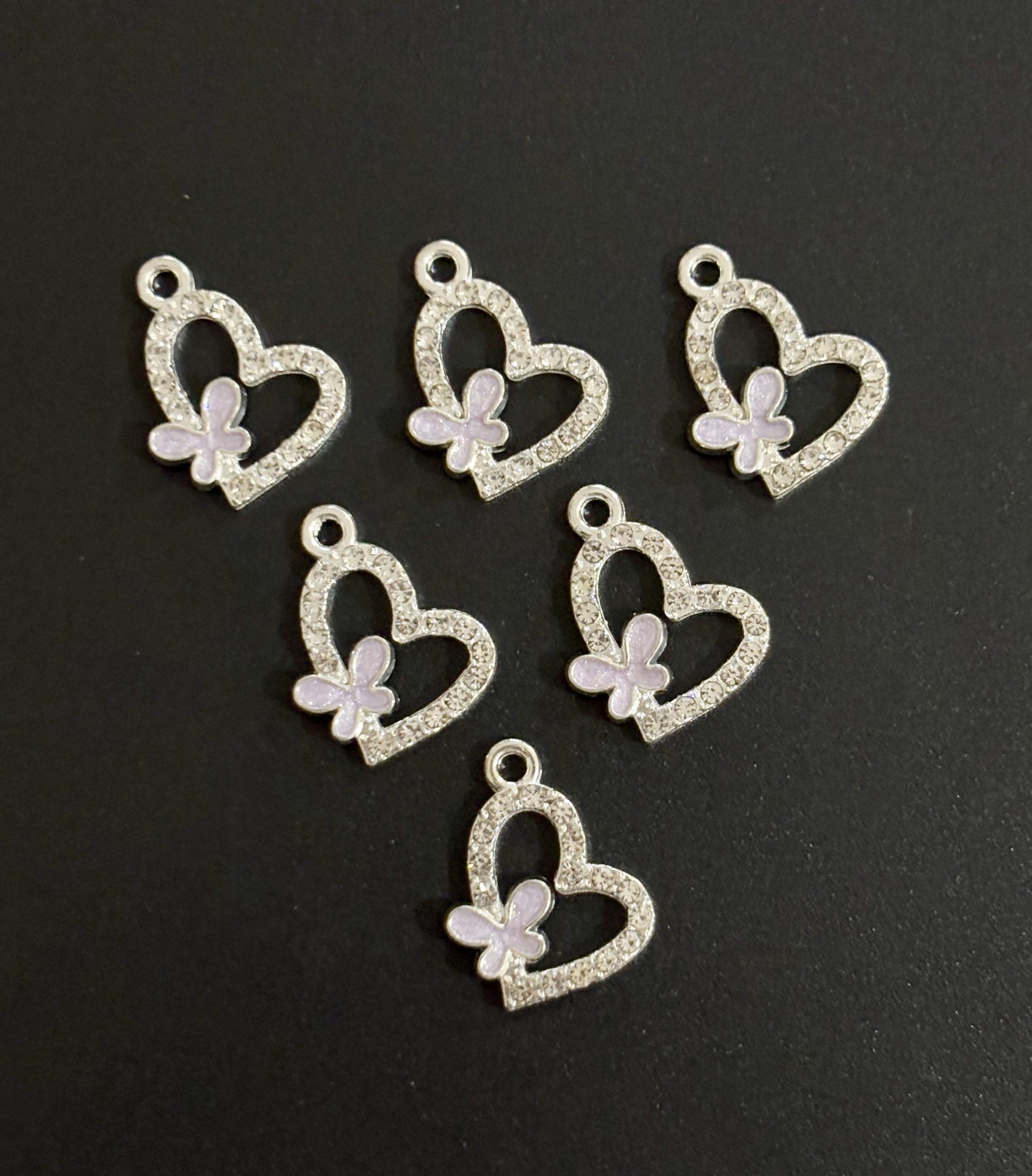 Two Pieces Lavender Butterfly Heart Charms
