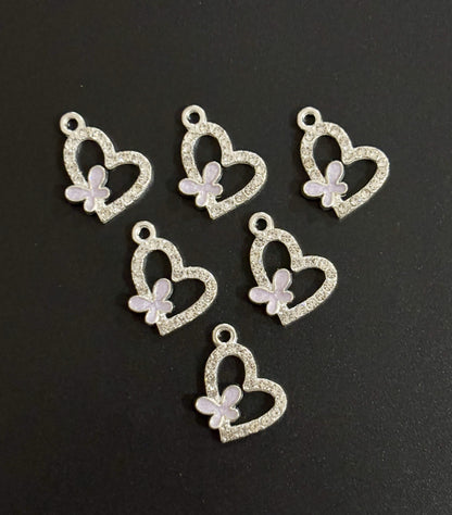 Two Pieces Lavender Butterfly Heart Charms