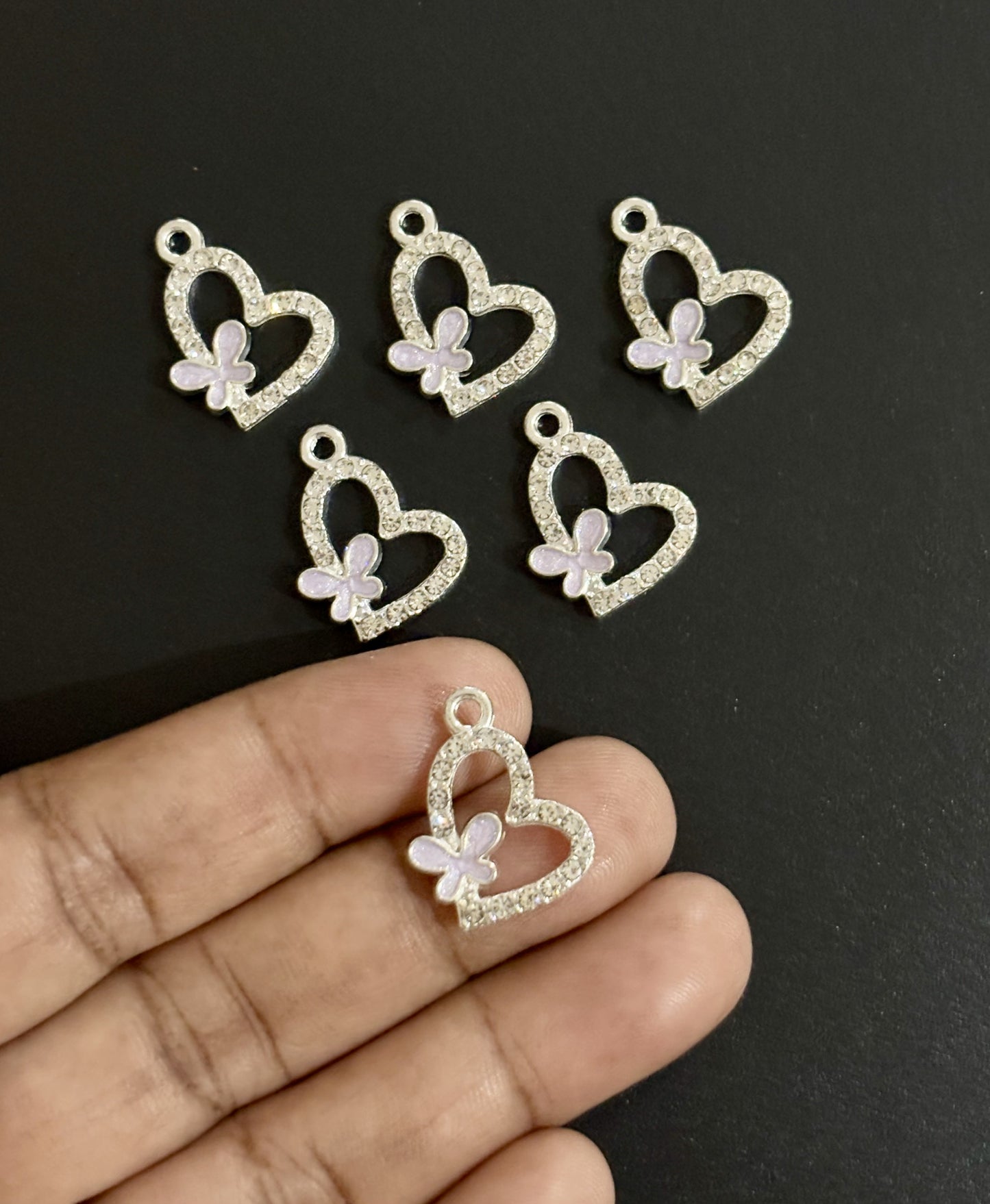 Two Pieces Lavender Butterfly Heart Charms