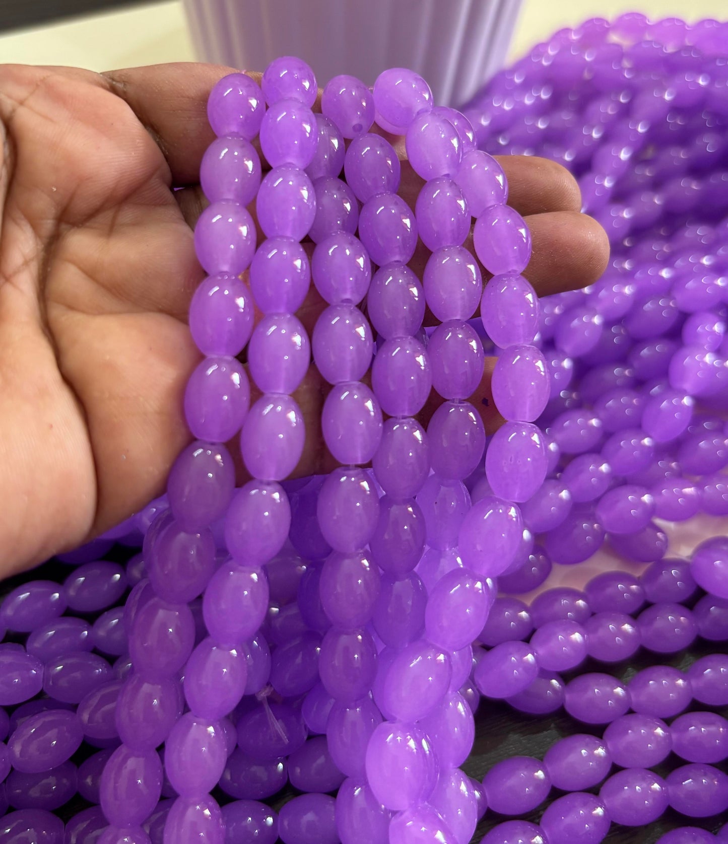 Oval Lavender Glass Beads