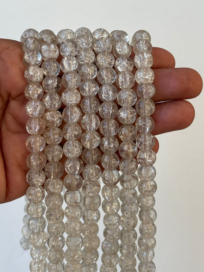 Light Grey Clear Crackle Beads 8MM
