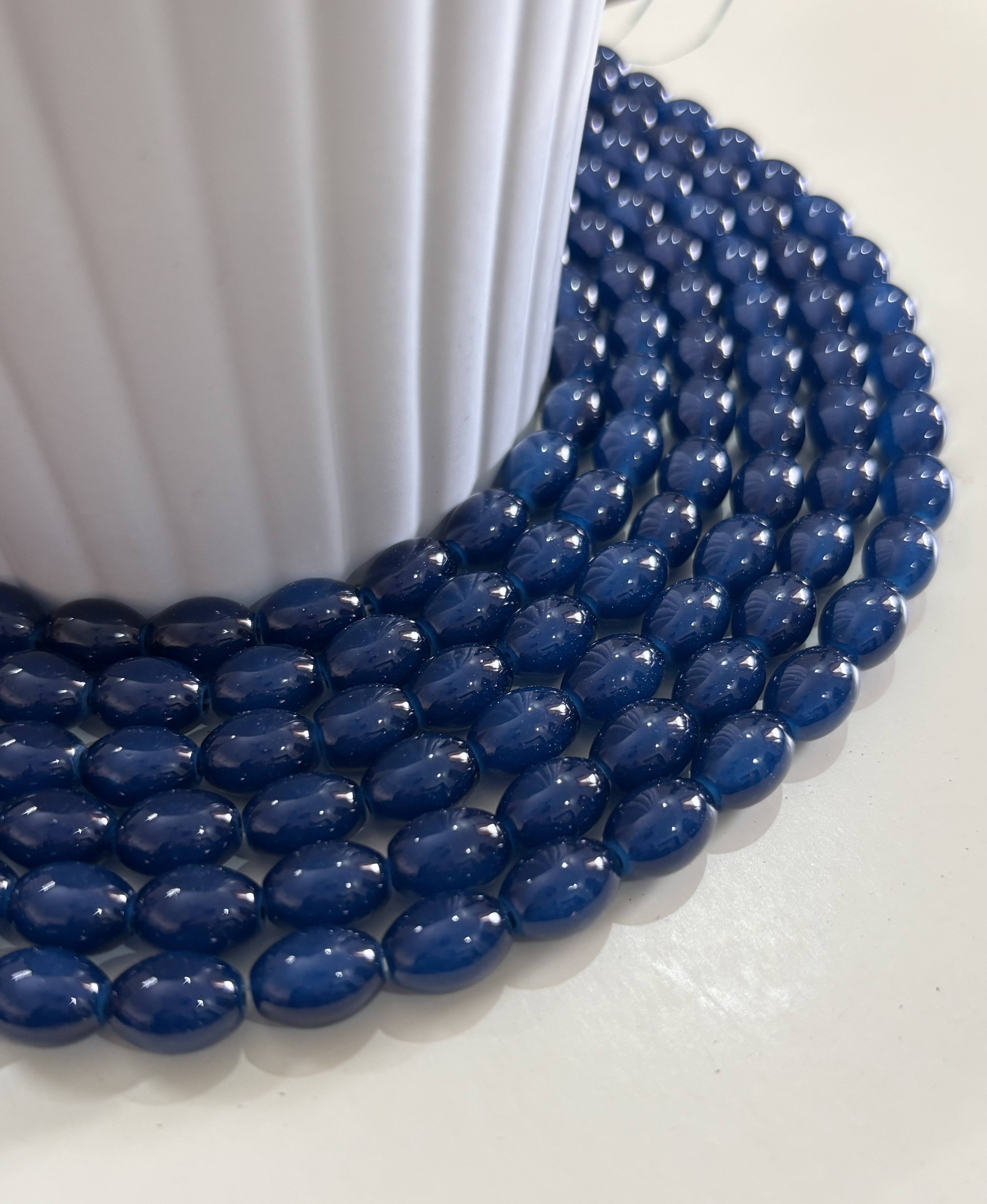 Oval Midnight Blue Glass Beads