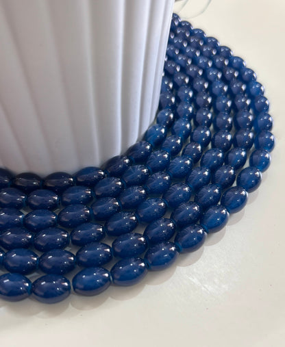 Oval Midnight Blue Glass Beads