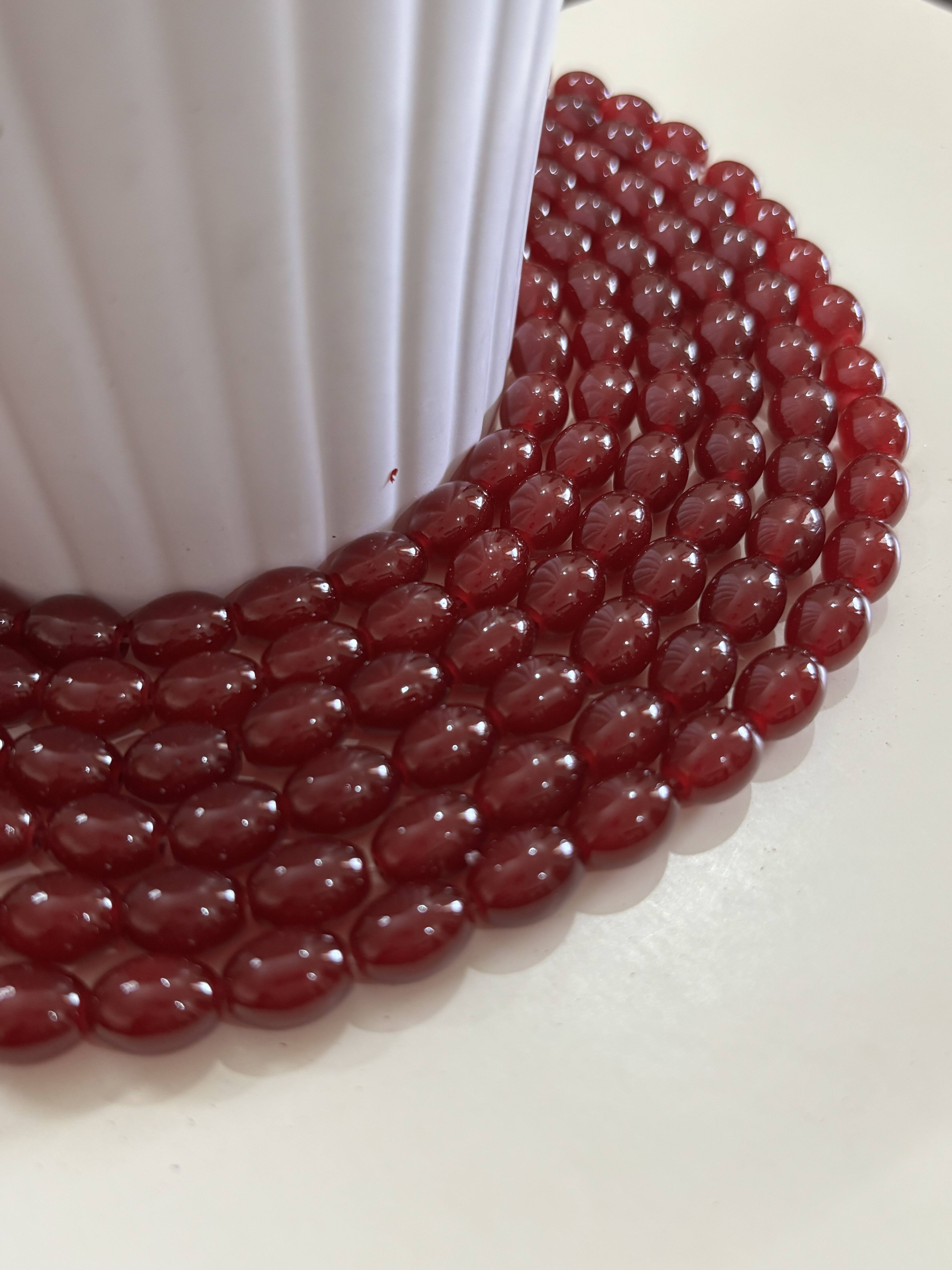 Oval Maroon Glass Beads