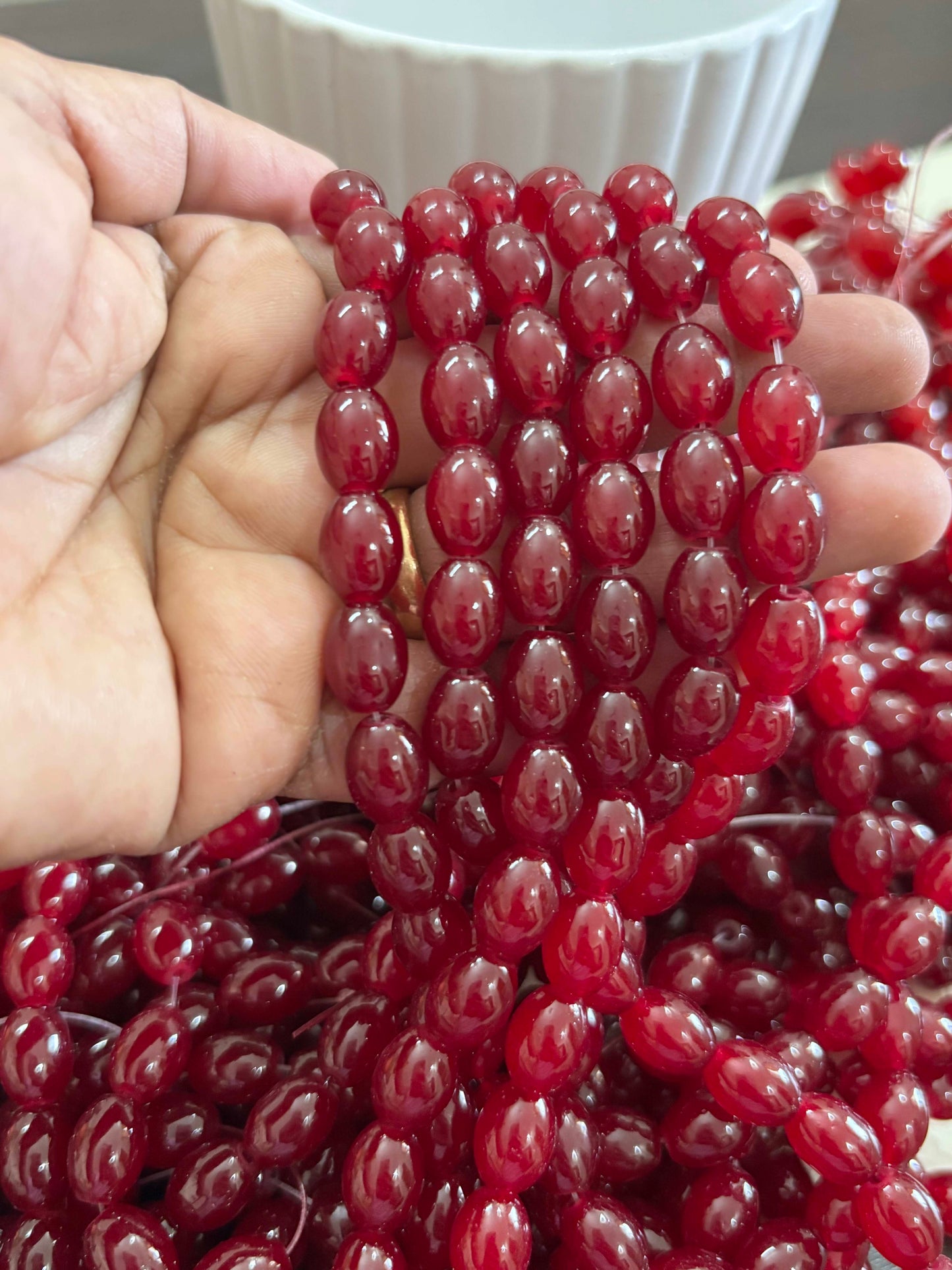 Oval Maroon Glass Beads