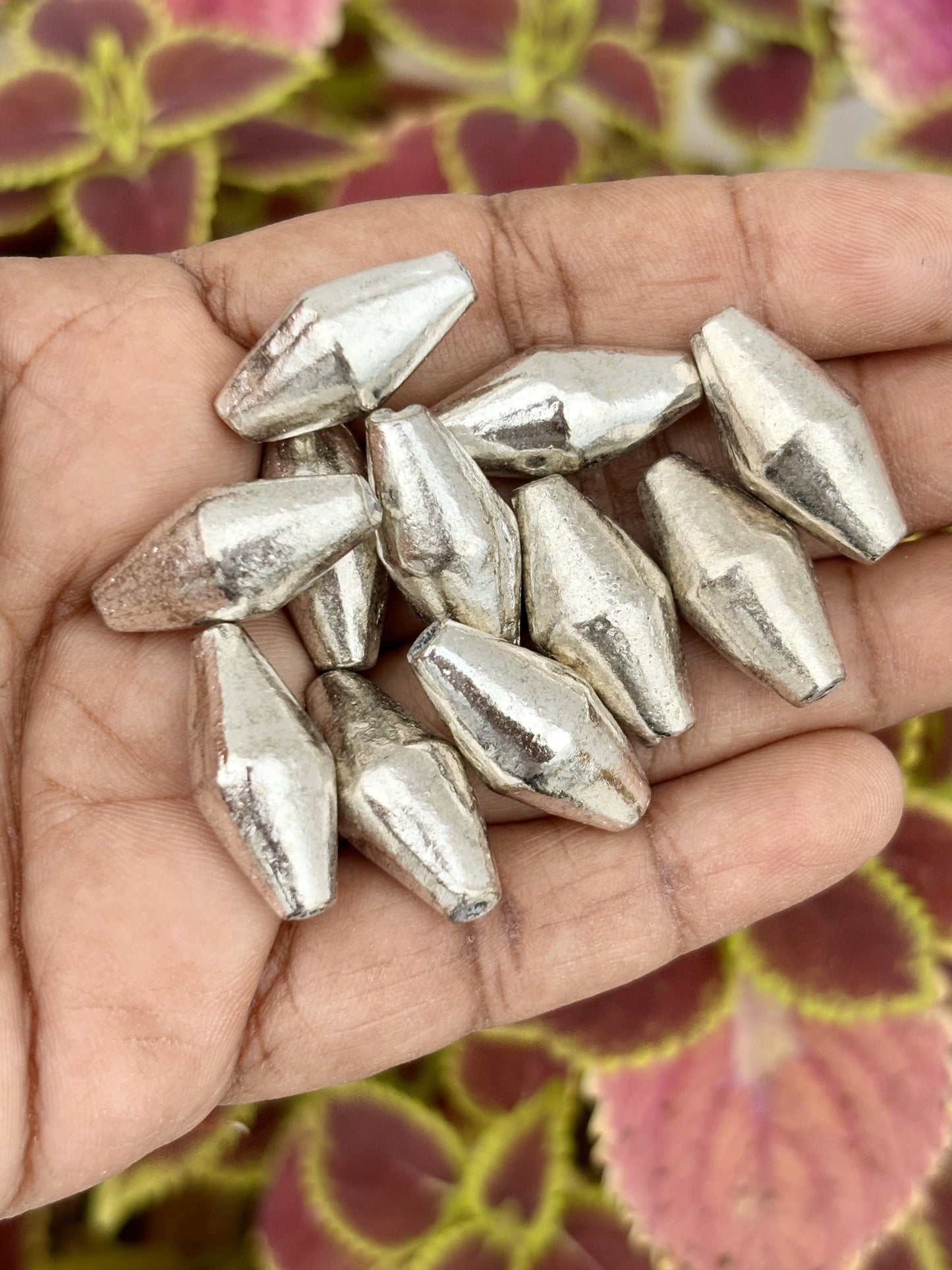 Silver Ribbed Dholki Beads
