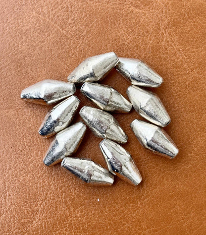 Silver Ribbed Dholki Beads