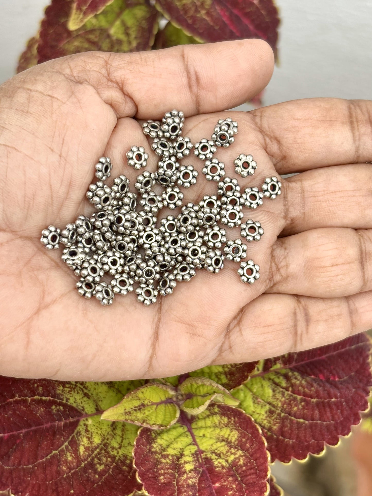 Elegant Antique Silver Metal Beads With Floral Design