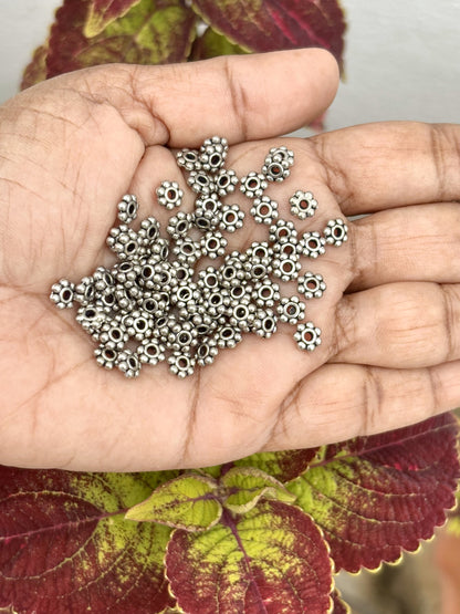 Elegant Antique Silver Metal Beads With Floral Design