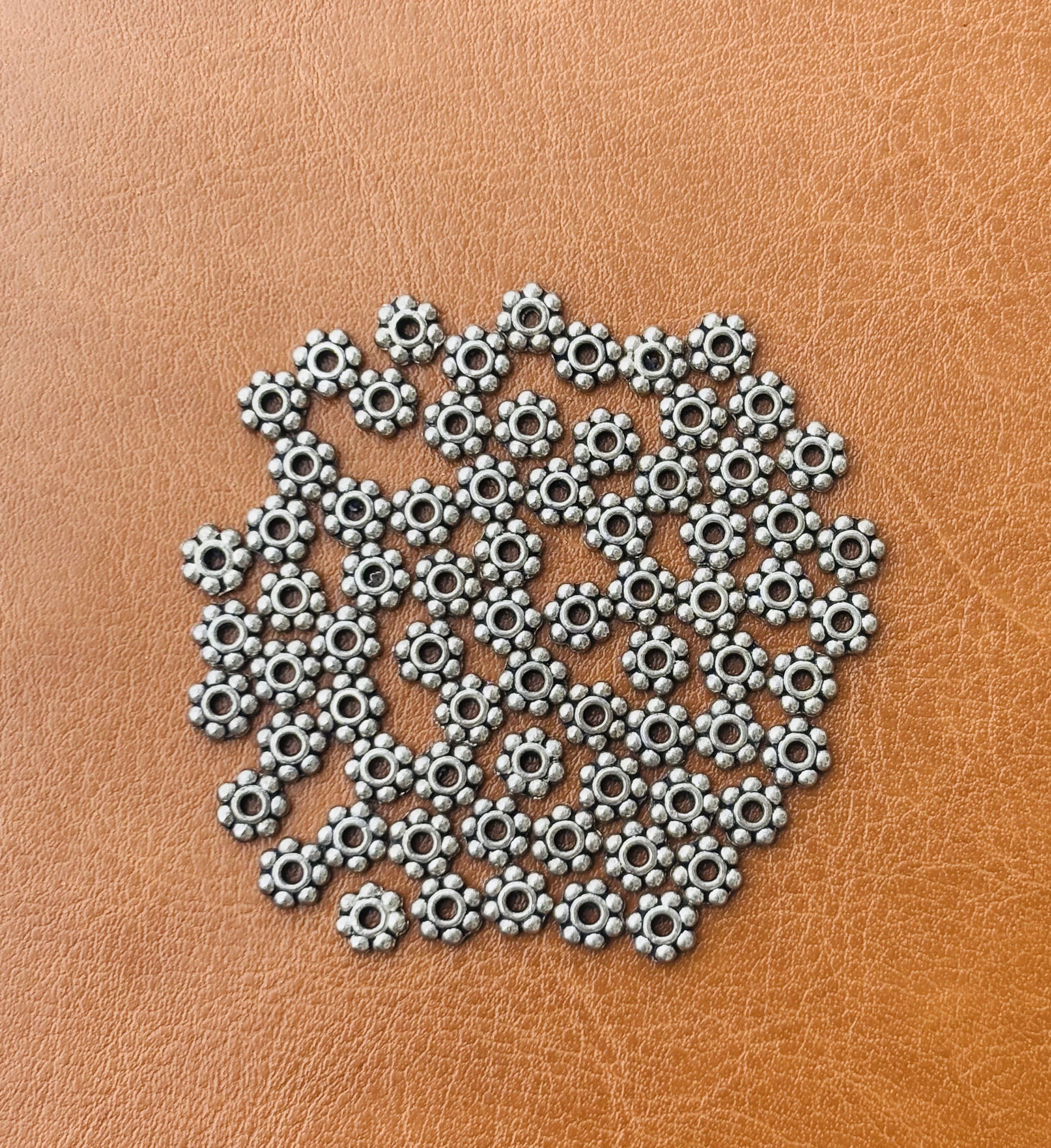 Elegant Antique Silver Metal Beads With Floral Design