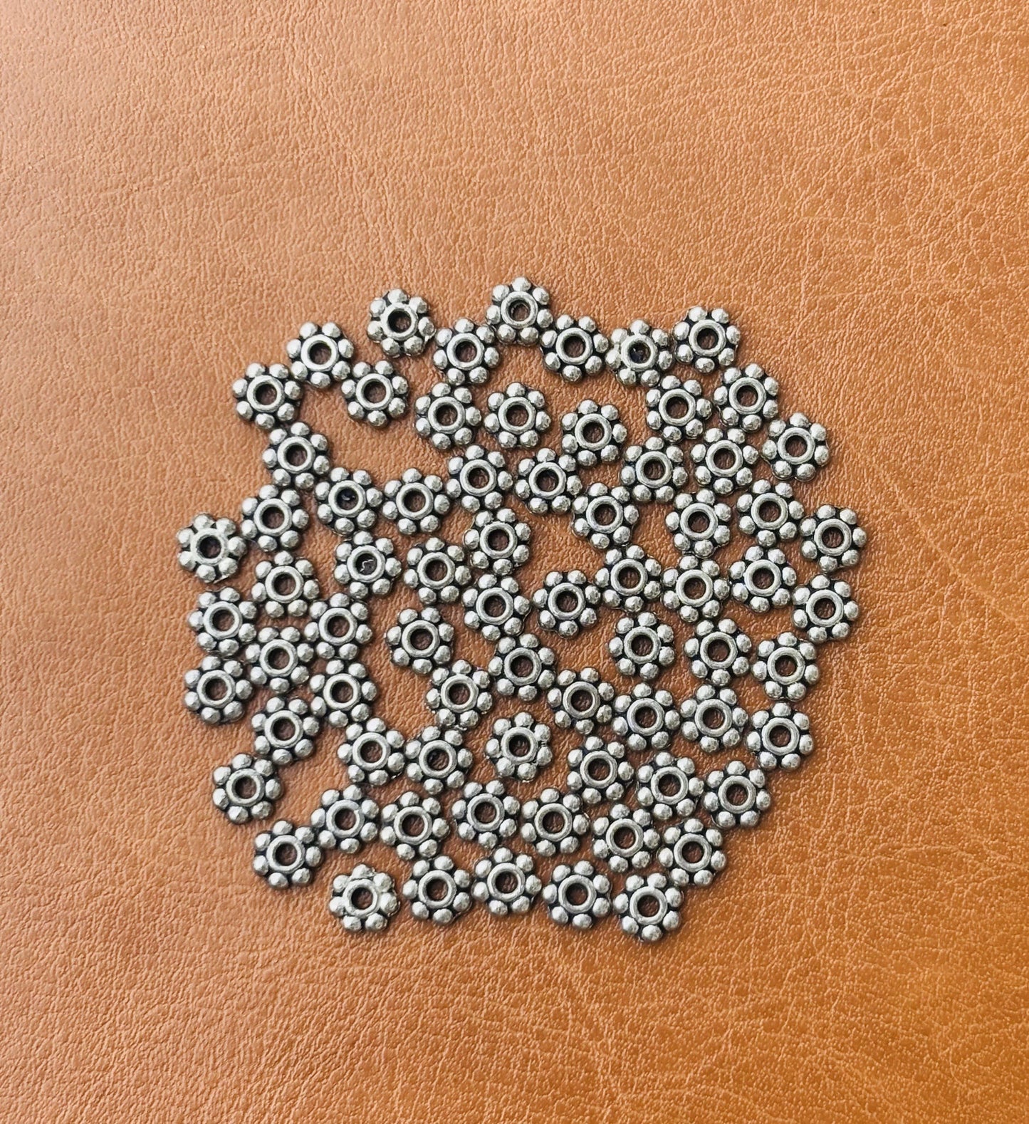 Elegant Antique Silver Metal Beads With Floral Design