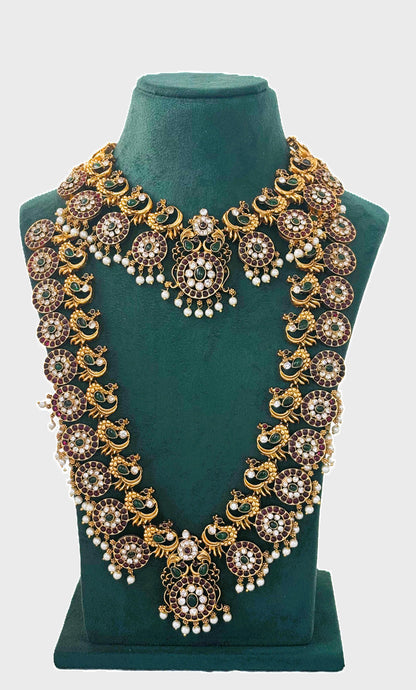 Antique Peacock Haram and Choker Bridal Set