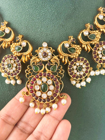 Antique Peacock Haram and Choker Bridal Set