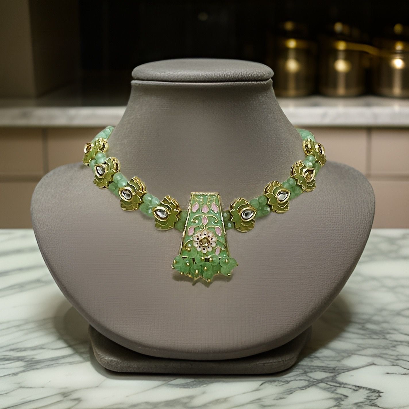Handmade Pastel Green Kundan Stone Necklace