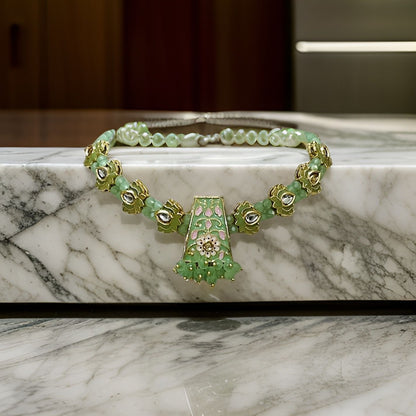 Handmade Pastel Green Kundan Stone Necklace