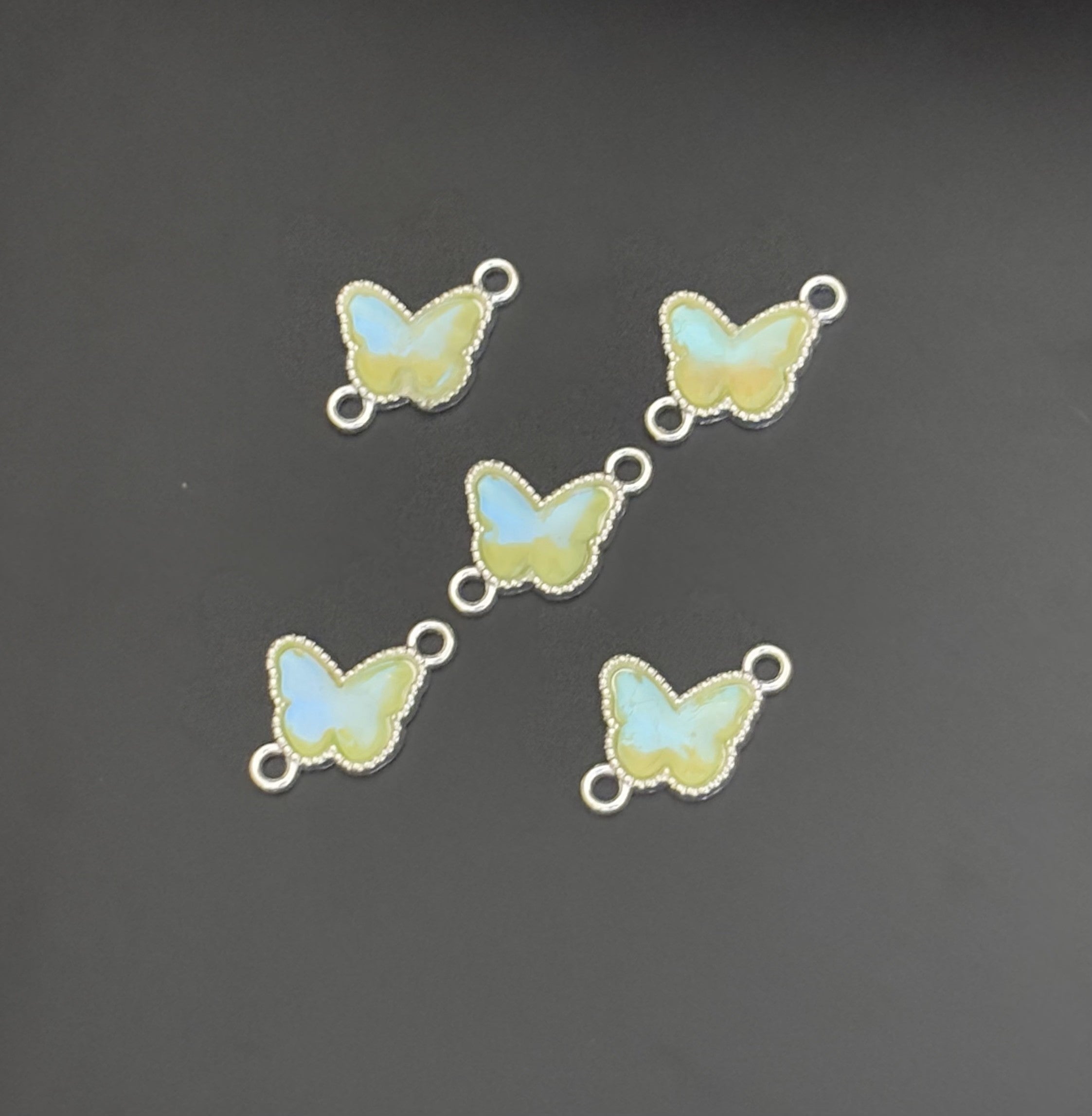 Two Pieces Pale Green Butterfly Charms with Two Loops