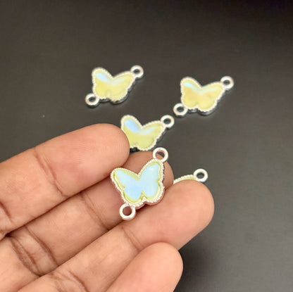 Two Pieces Pale Green Butterfly Charms with Two Loops
