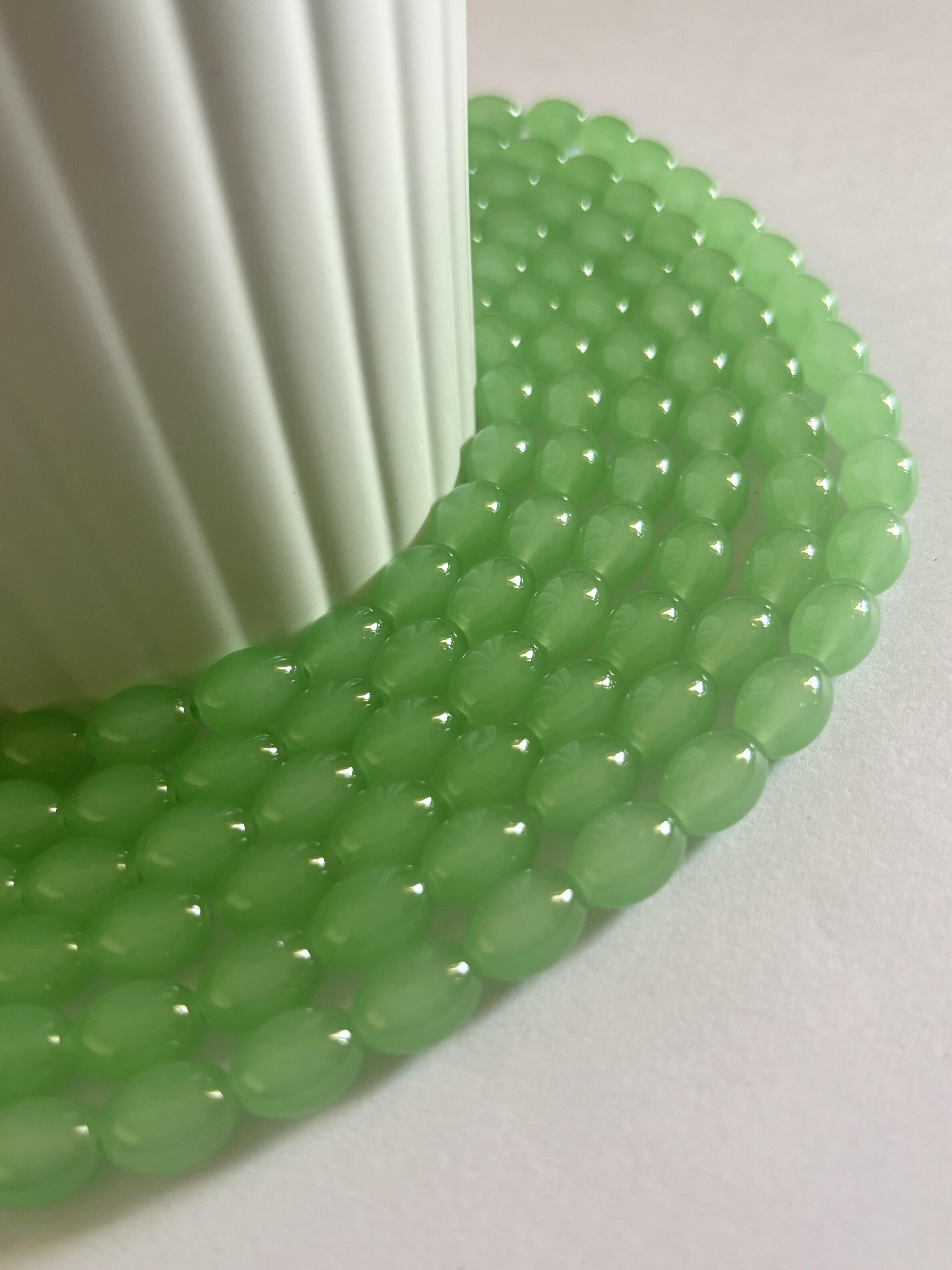 Oval Pastel Green Glass Beads