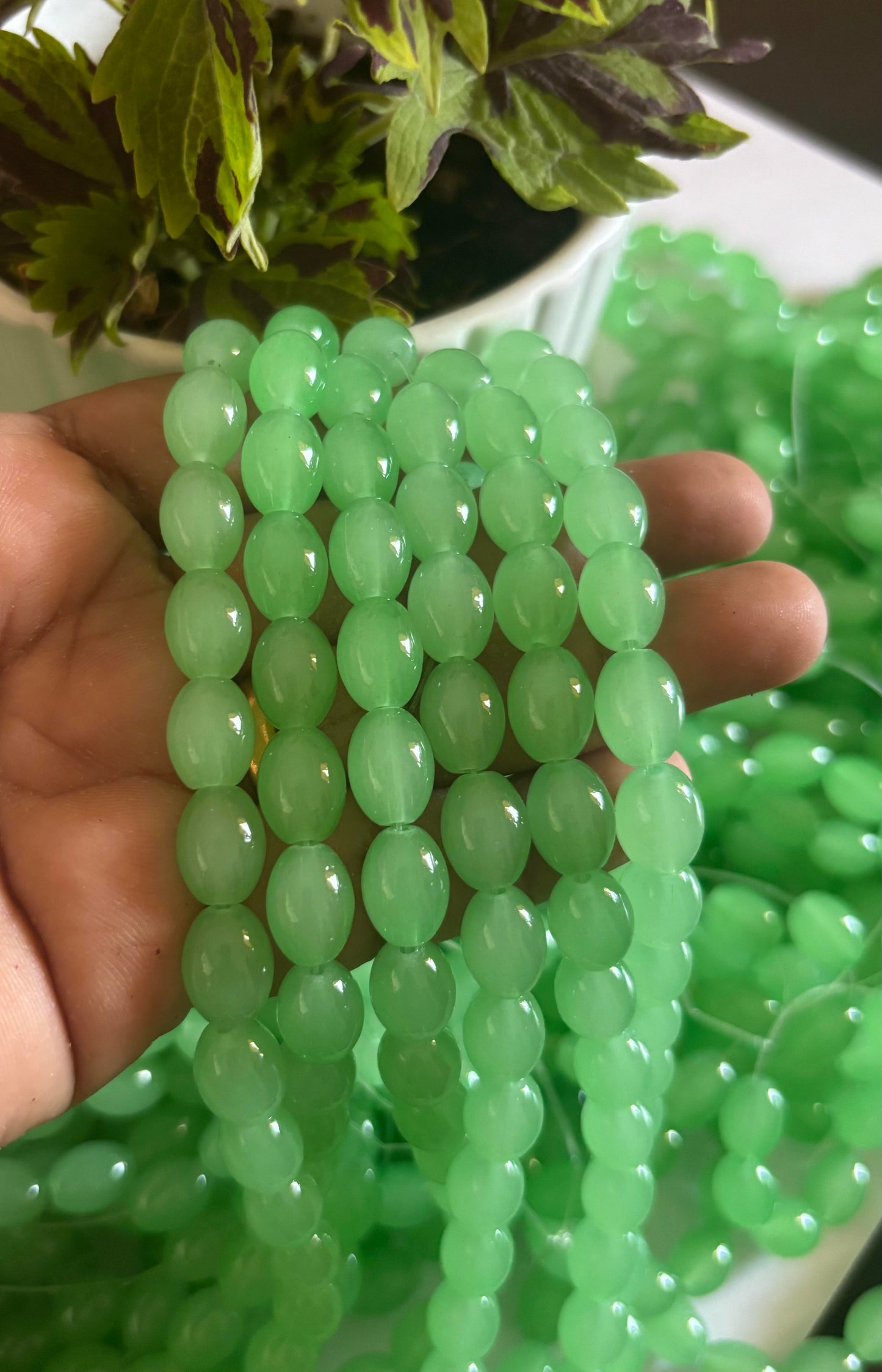 Oval Pastel Green Glass Beads