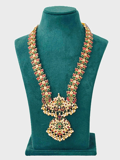 Antique Gold Kemp Stone Haram with Jhumkas