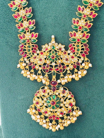 Antique Gold Kemp Stone Haram with Jhumkas