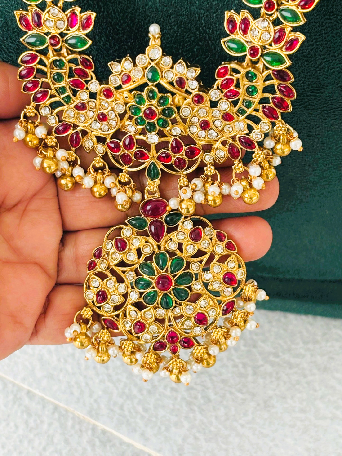 Antique Gold Kemp Stone Haram with Jhumkas