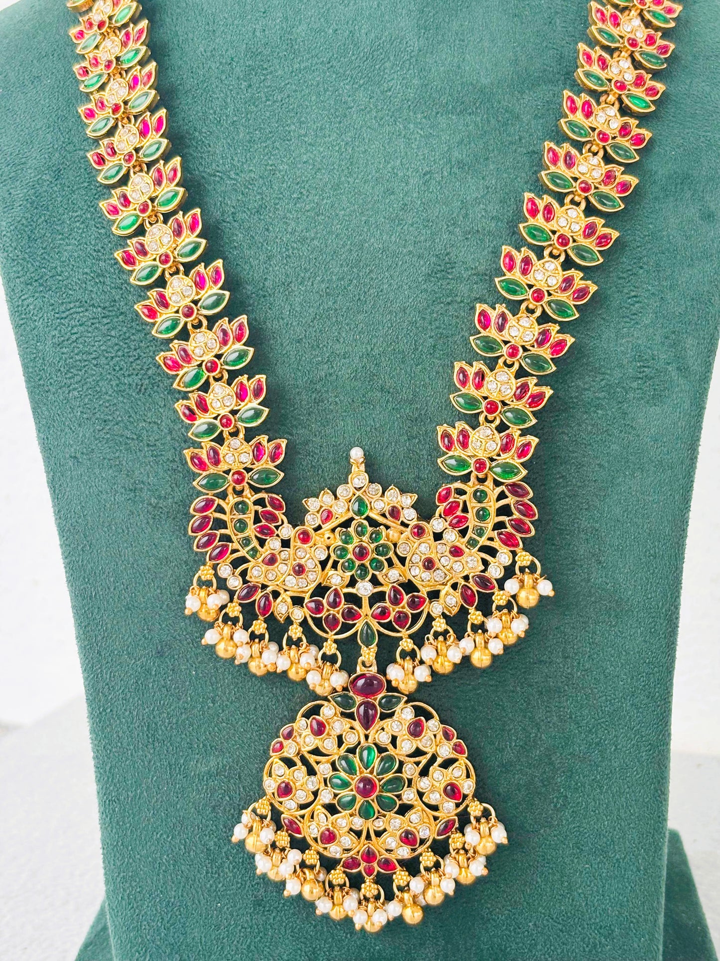 Antique Gold Kemp Stone Haram with Jhumkas