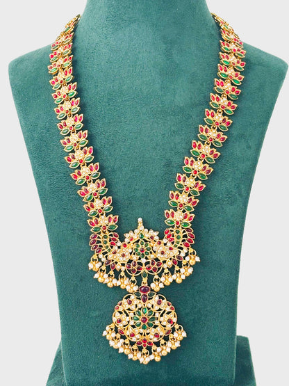 Antique Gold Kemp Stone Haram with Jhumkas