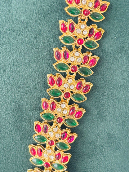 Antique Gold Kemp Stone Haram with Jhumkas