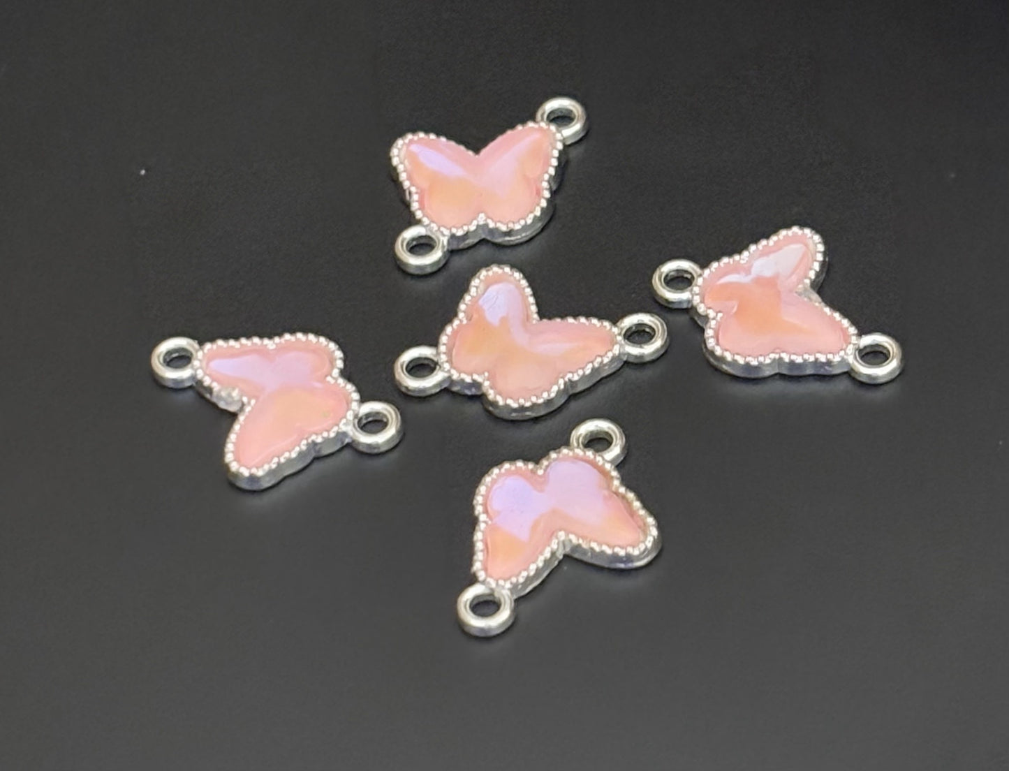 Two Pieces Pink Butterfly Charms with Two Loops