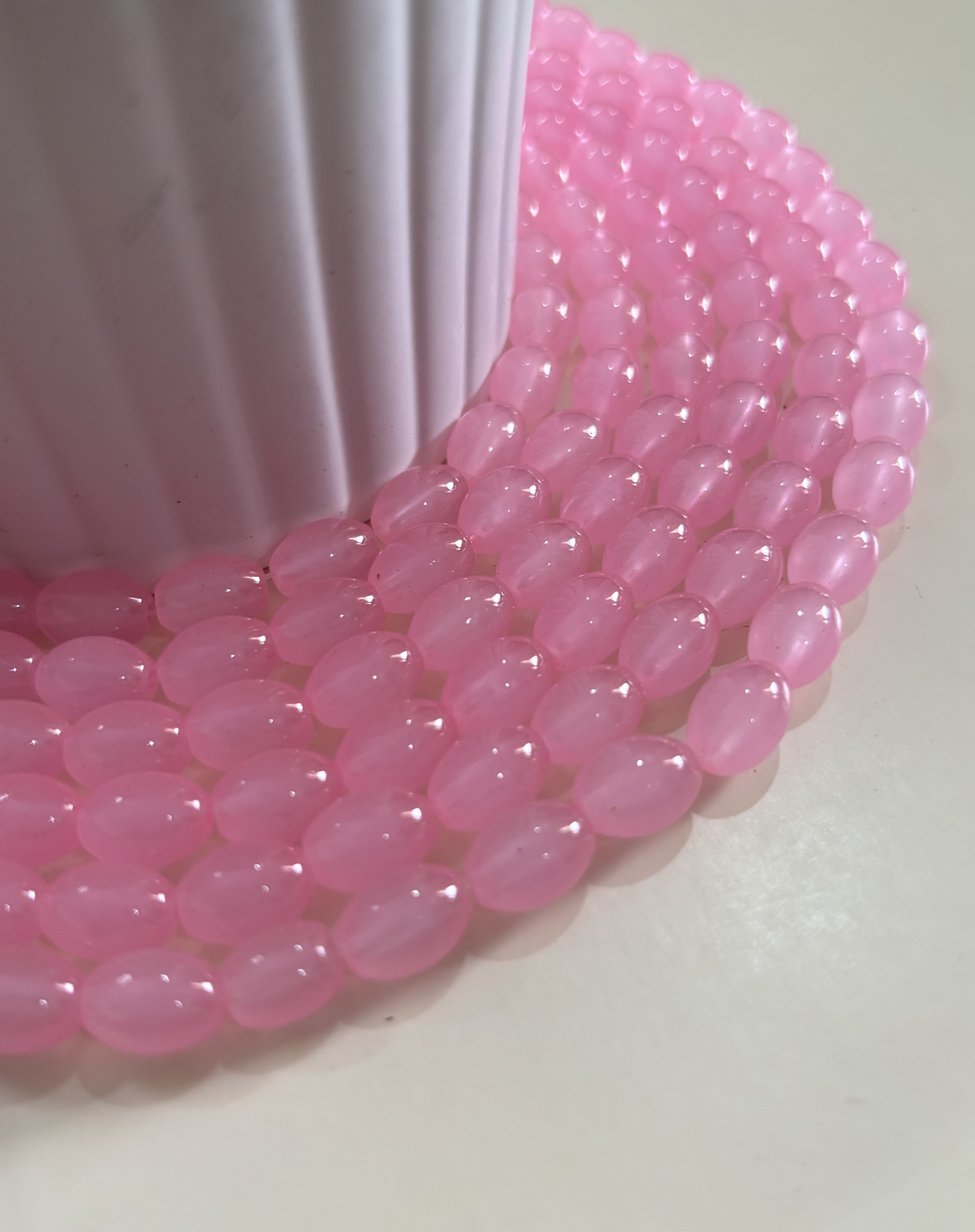 Oval Baby Pink Glass Beads