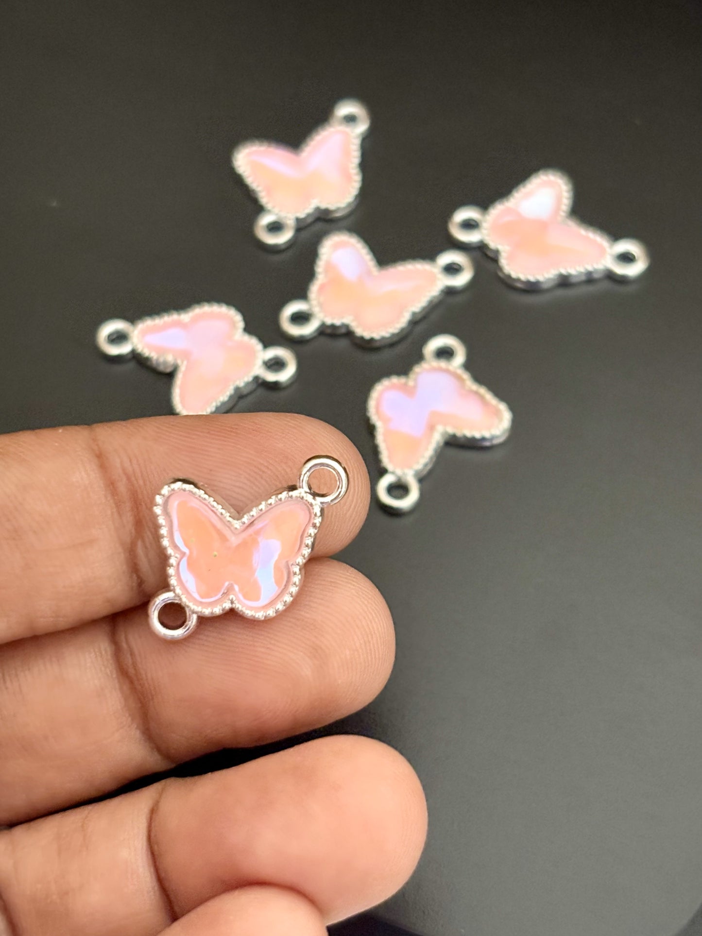 Two Pieces Pink Butterfly Charms with Two Loops