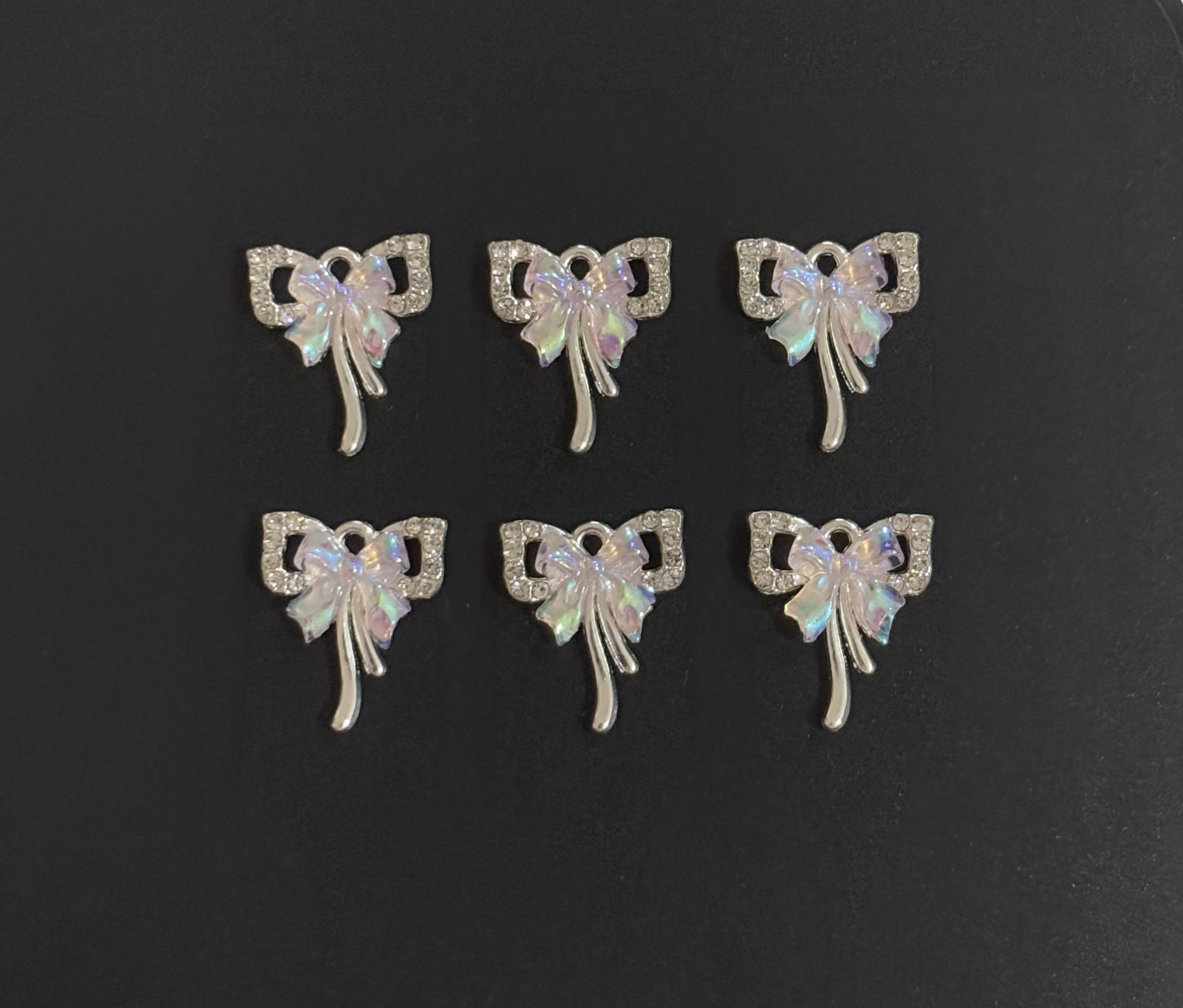 Two Pieces Iridescent Pink Bow Charm