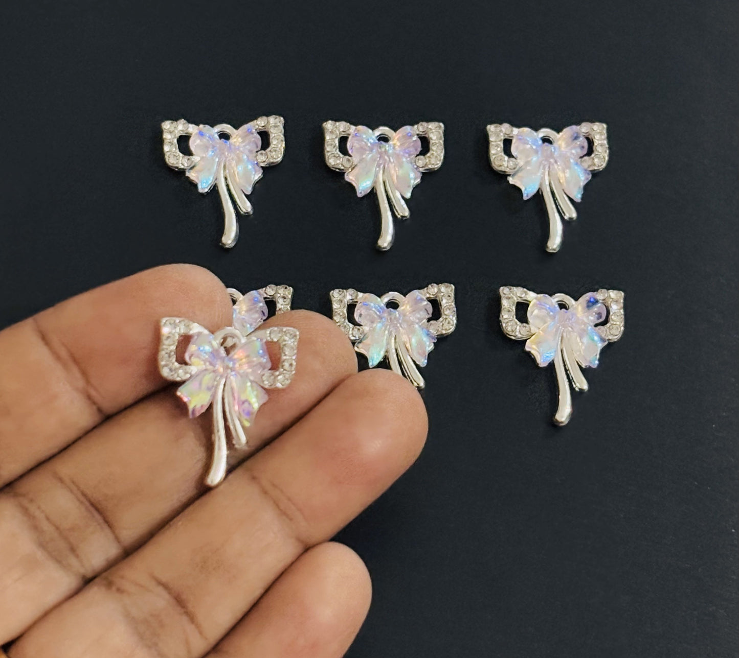 Two Pieces Iridescent Pink Bow Charm