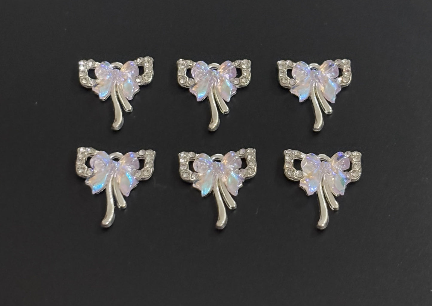 Two Pieces Iridescent Pink Bow Charm