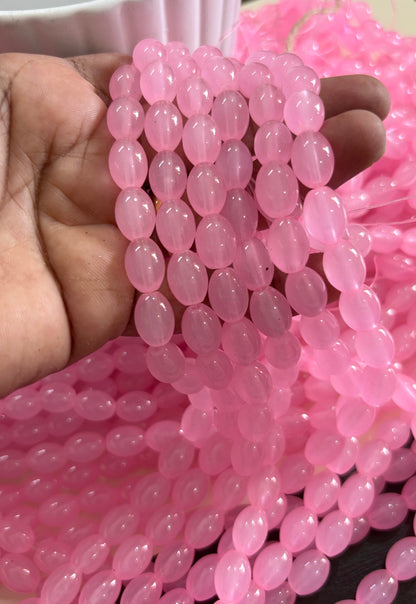 Oval Baby Pink Glass Beads