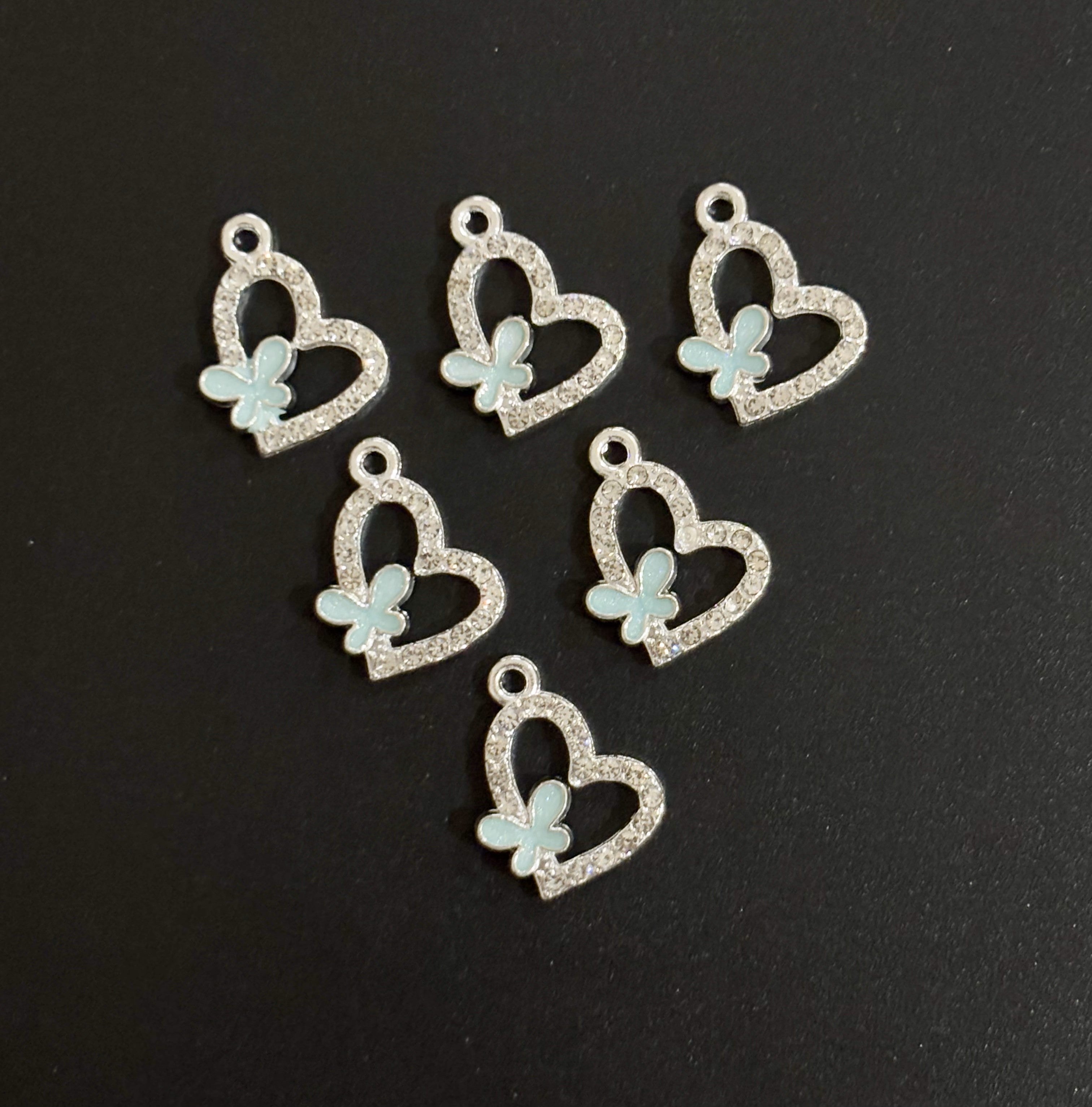 Two Pieces Pistachio Green Butterfly Heart Charms