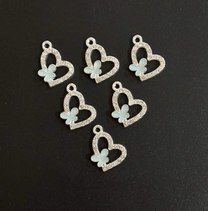 Two Pieces Pistachio Green Butterfly Heart Charms