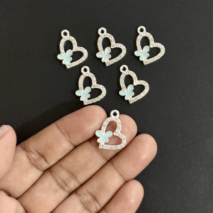 Two Pieces Pistachio Green Butterfly Heart Charms