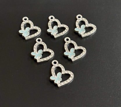 Two Pieces Pistachio Green Butterfly Heart Charms