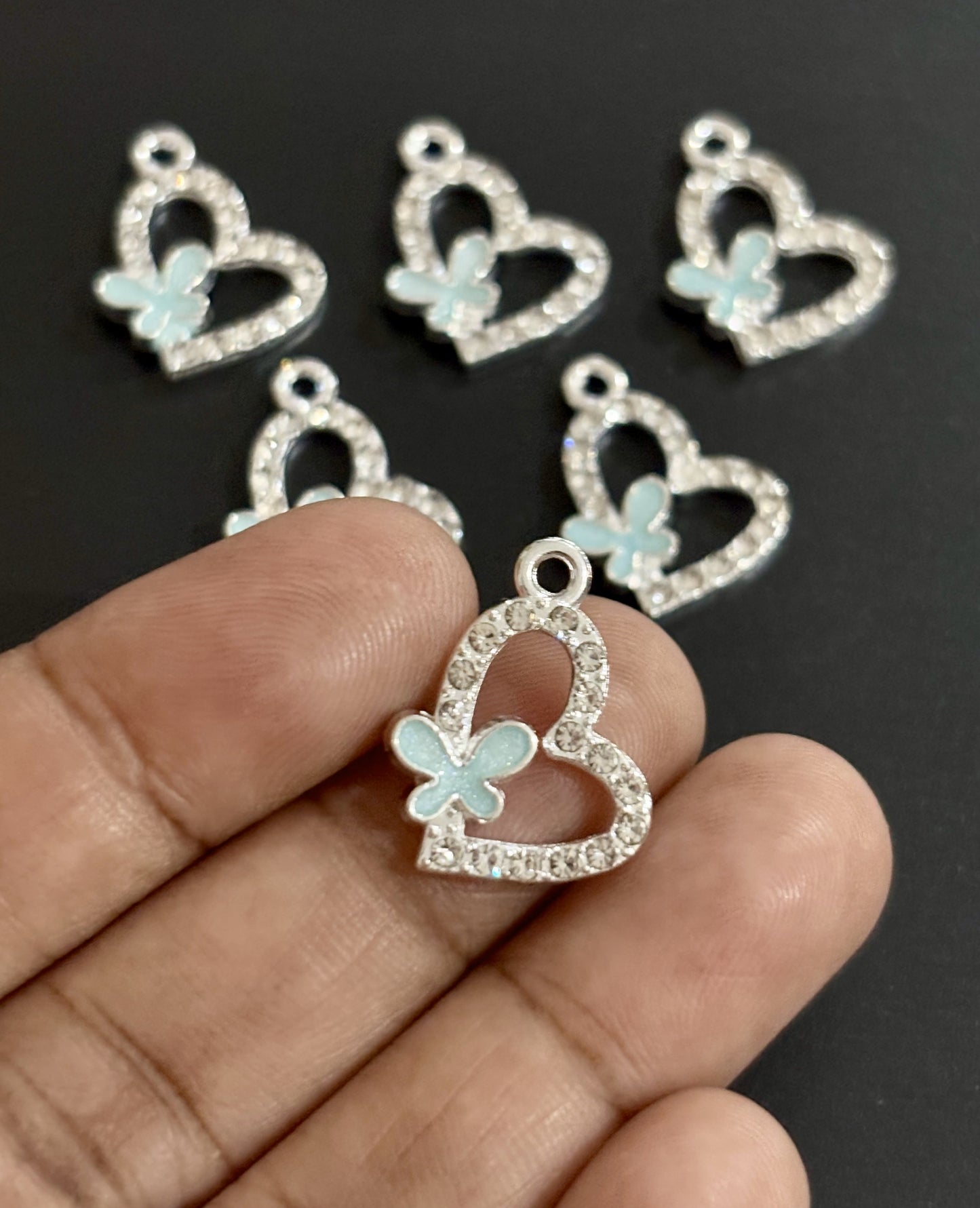 Two Pieces Pistachio Green Butterfly Heart Charms